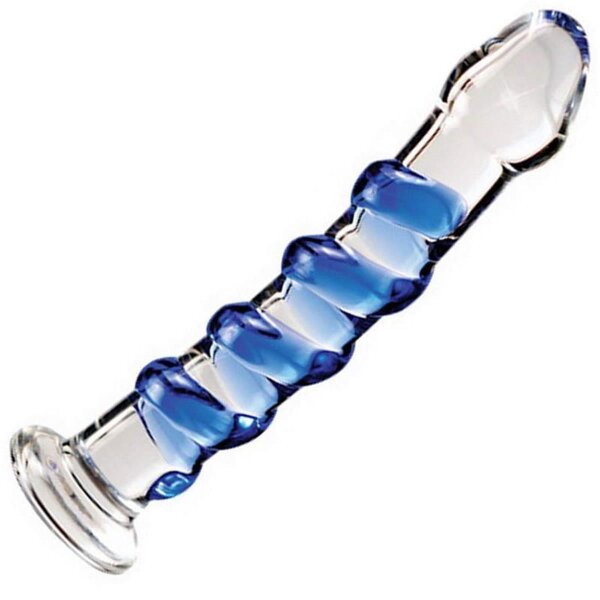 Icicles No. 5 Glasdildo klar mit blauer Spirale 17cm Standfuß