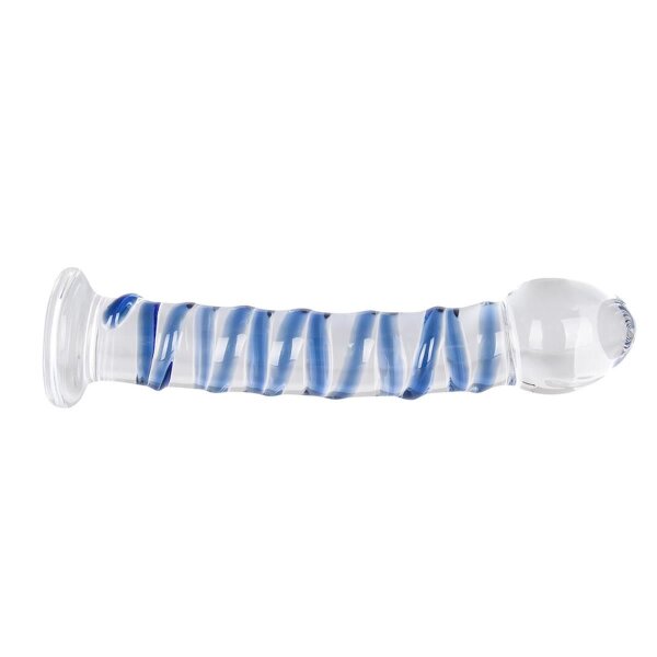 Arts Clair Bleu Glasdildo klar + blauer Spirale 18cm Standfuß Sex Spielzeug Toys