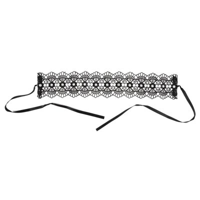 Stickerei-Halsband in Schwarz mit weißen Strasssteinen