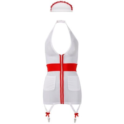 Krankenschwester-Set XL Damen-Dessous Kostüm Uniform Reizwäsche in Weiss-Rot