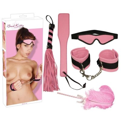 Handfesseln, Augenmaske, Peitsche, etc Pink Fetischset