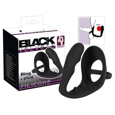 Penisring Cockring Erektion Potenz Anal Haken Plug Black Velvets Ring & Plug