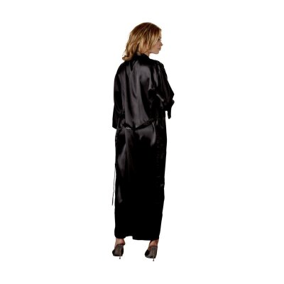 Kimono L/XL Morgenmantel Damen-Dessous Nachtrock Kimono lang mit Gürtel Schwarz