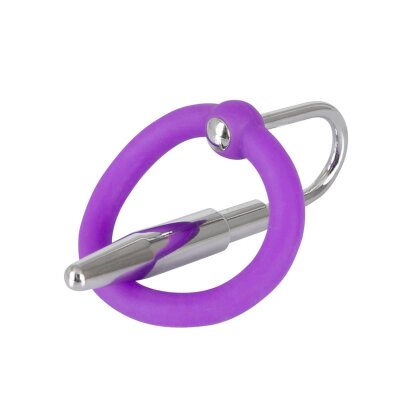 Metall Penisplug mit Eichel Ring aus Silikonring Lila