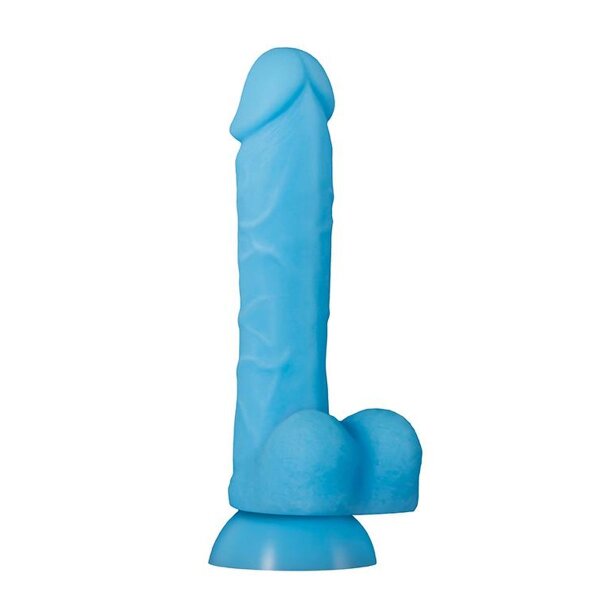 Realistischer Penis Dildo Hoden Saugfuß Leuchtend Blau Touch & Glow
