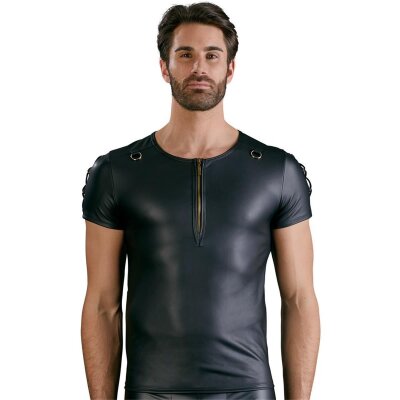 Herren Shirt XL schwarz mit Reißverschluss und Ringen Männer Dessous Reizwäsche