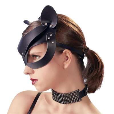 Kopfmaske Catmask mit Strassnieten Katzenohren Schwarz