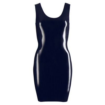 Latex Kleid 2XL Schwarz Hautenges Minikleid ohne &Auml;rmel mit rundem Ausschnitt
