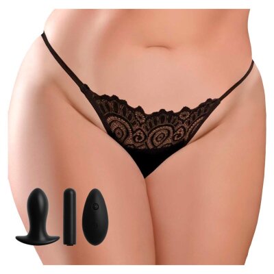 Vibro Slip String Panty mit Fernbedienung Plug Dildo Vibrator  Lace Peek-a-Boo XL-XXL