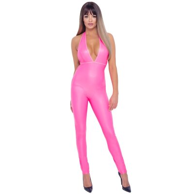 Damen Overall L Neon Pink mit extra tiefem Ausschnitt