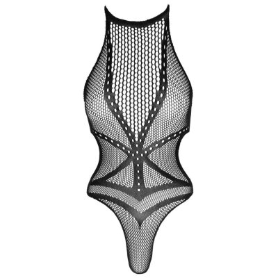 Sexy Damen Body Schwarz S-L Netz mit Harness-Optik