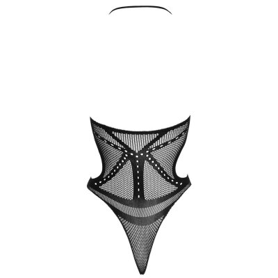 Sexy Damen Body Schwarz S-L Netz mit Harness-Optik