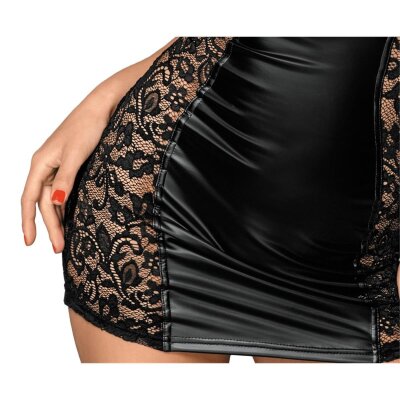 Sexy knappes Kleid XL Wetlook Spitze Schwarzes Minikleid