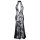 Langes Kleid M Schwarz Transparent Powernet Blütendesign