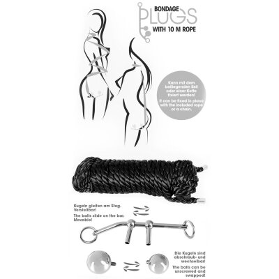 Bondage Plugs with 10 m Rope   Bondage String silber