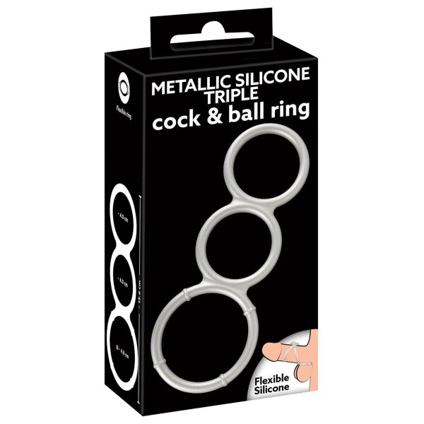 Metallic Silicone Triple cock/ball ring
